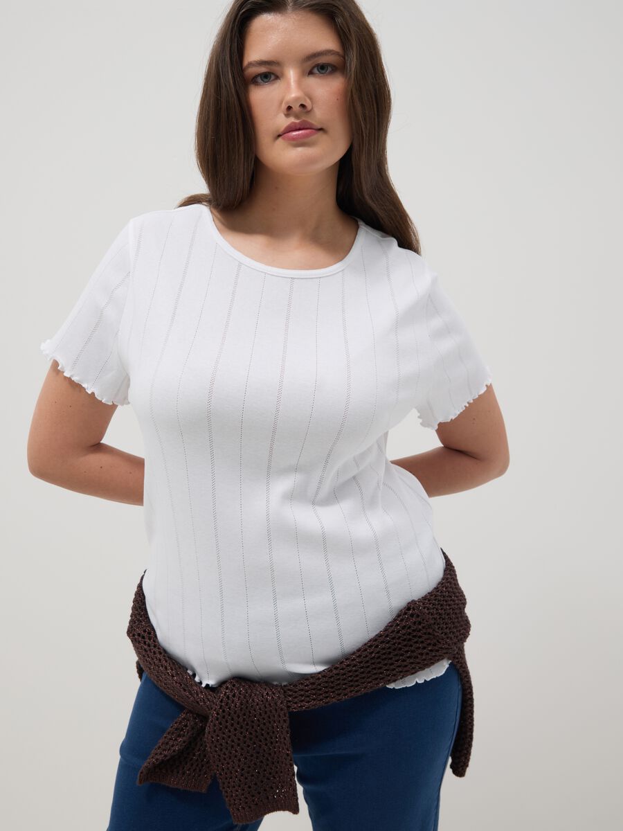 T-shirt in puro cotone bianca a righe regular fit_0