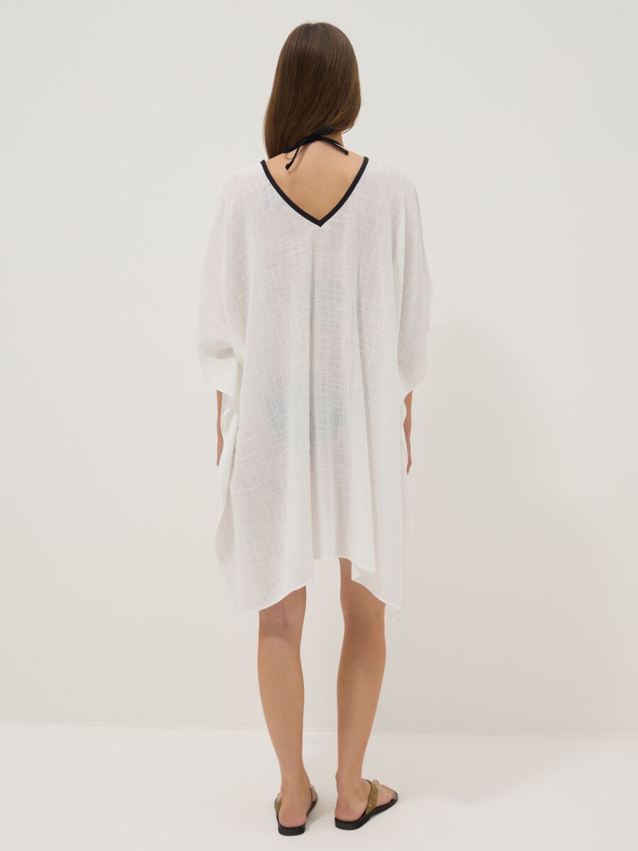White cotton-viscose blend V-neck kaftan_2