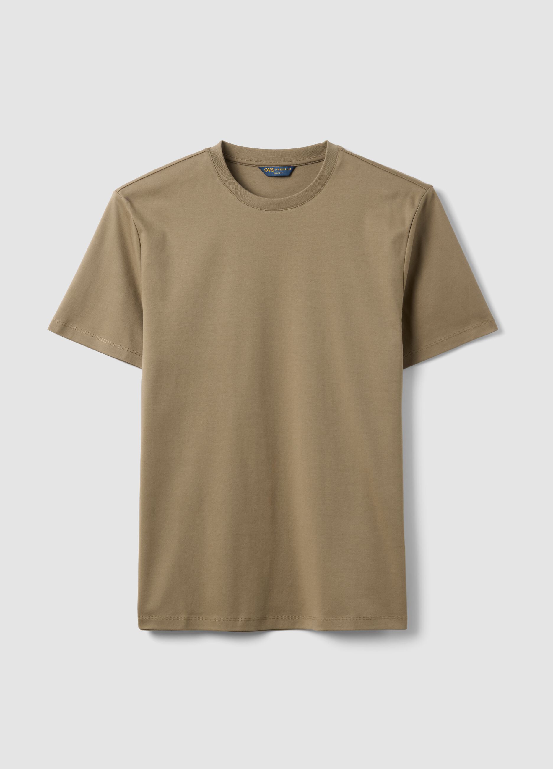 Beige slim-fit mercerised pure cotton T-shirt