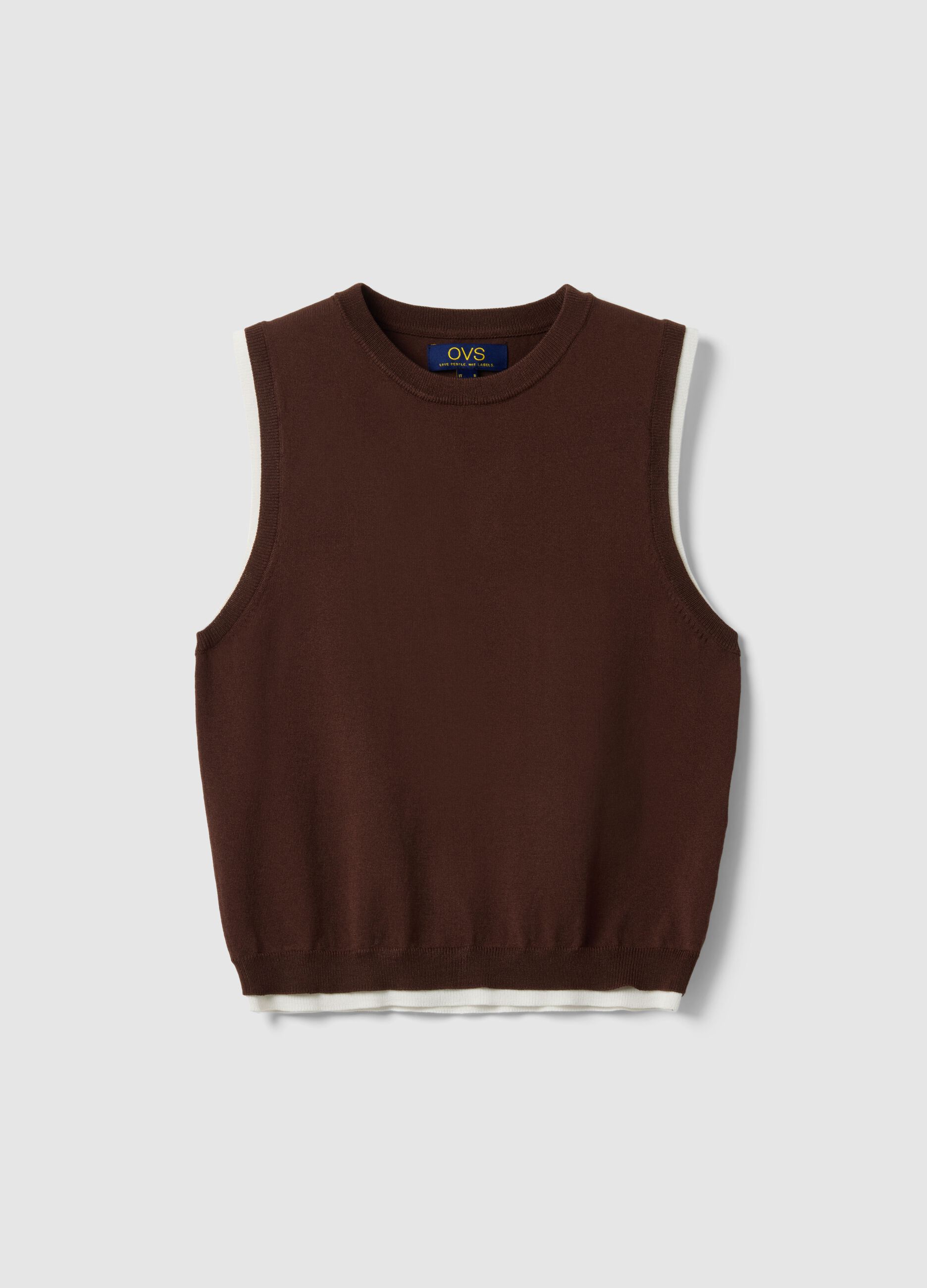 Brown Sleeveless Viscose Blend Tank Top - Regular Fit