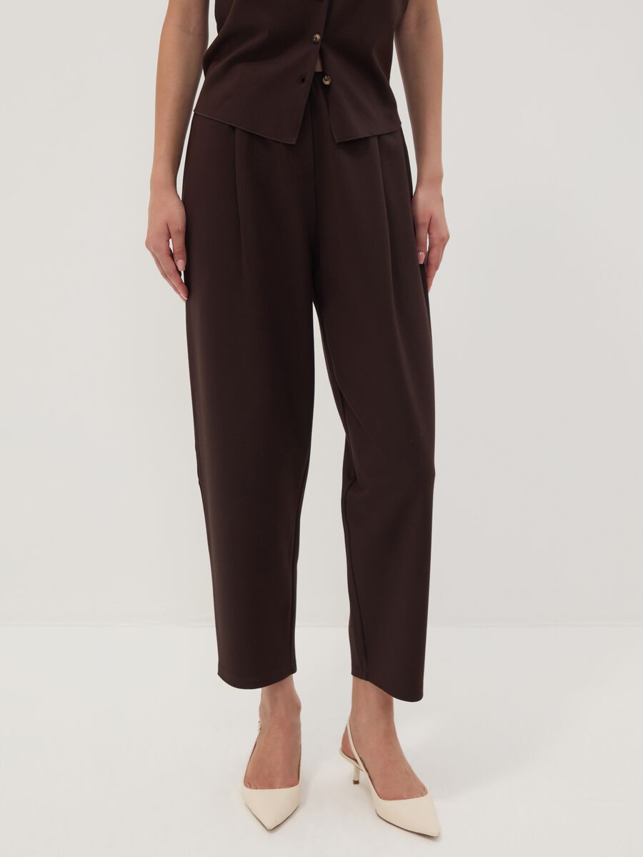 Brown stretch viscose Milano stitch barrel-fit jogger trousers_1