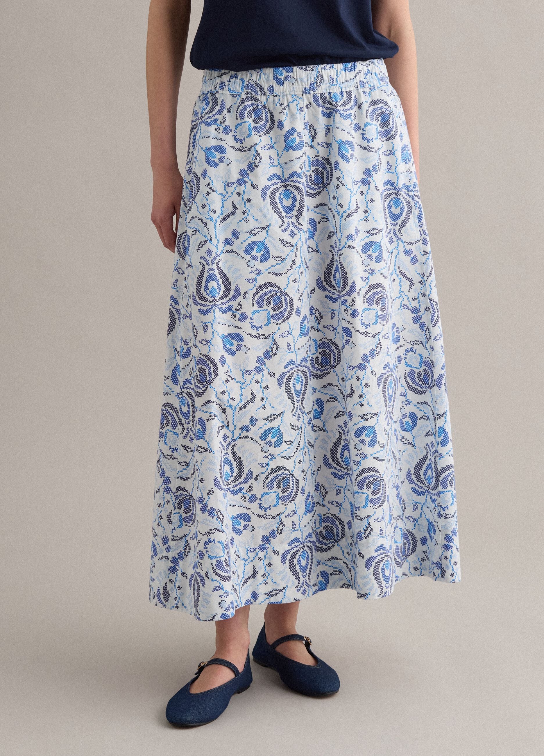 Pure cotton maxi skirt with floral print