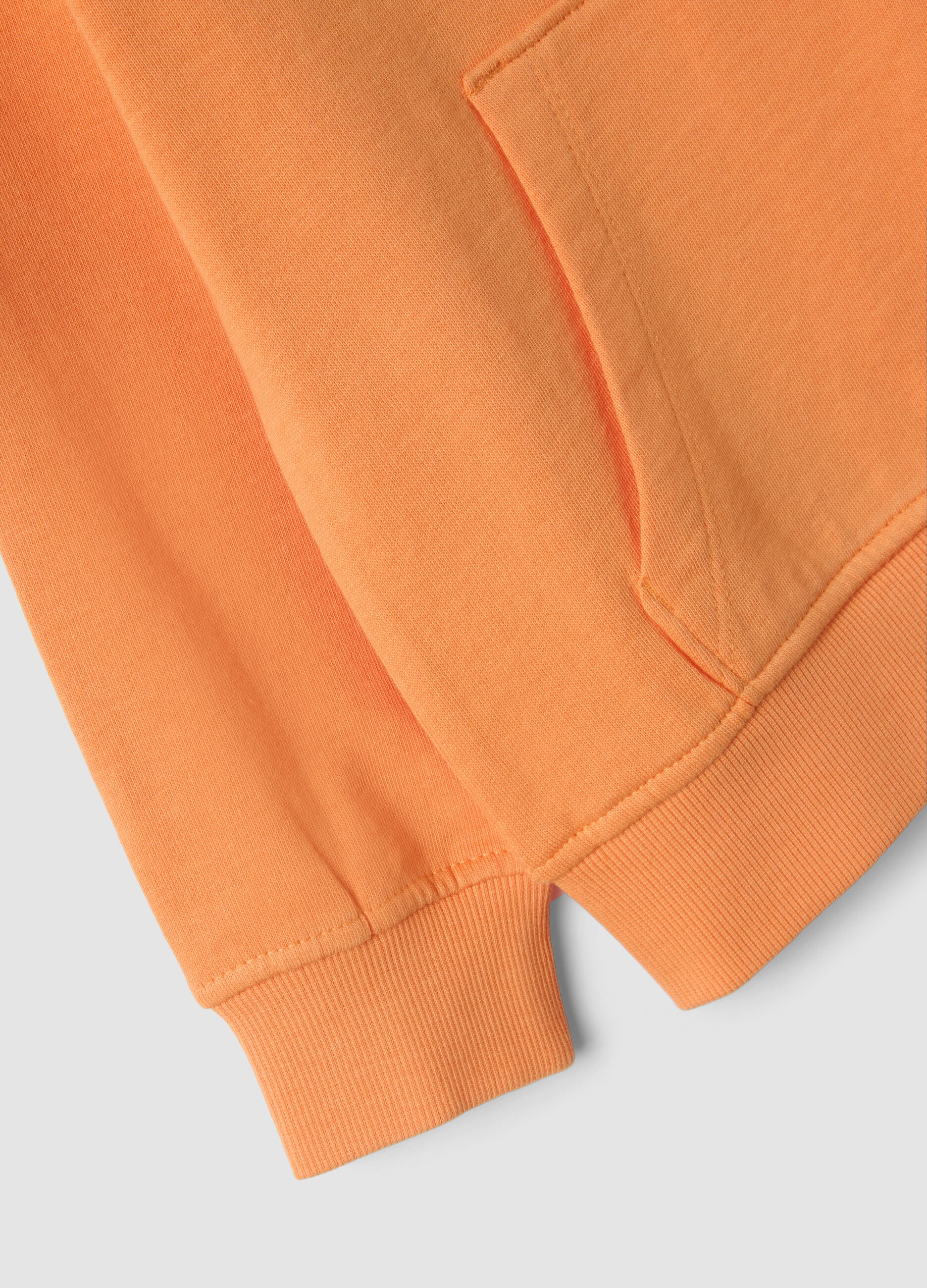 Orange oversized pure cotton hoodie with print and kangaroo pocket for boys