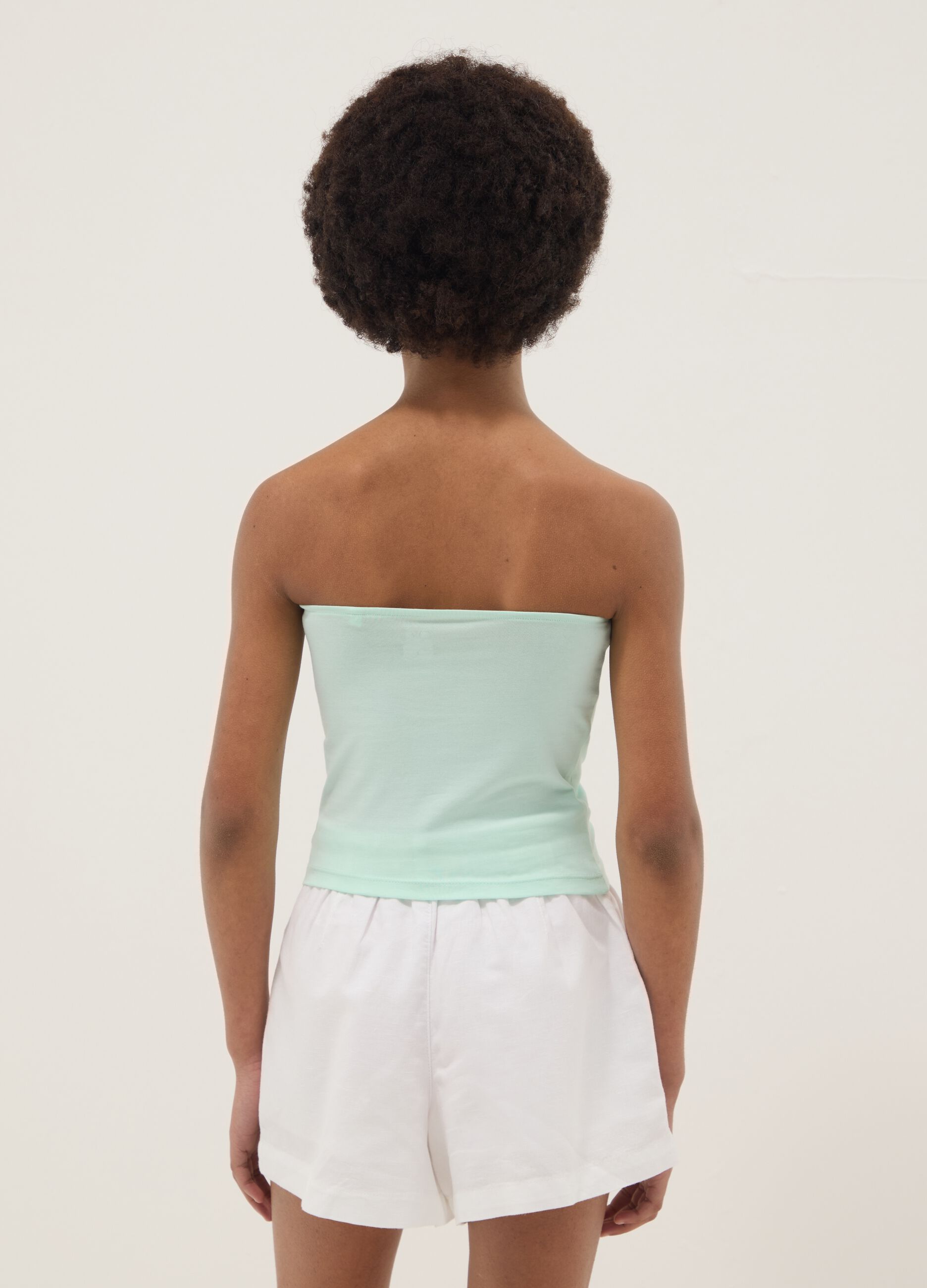 Girls&rsquo; fitted green bandeau top in stretch cotton