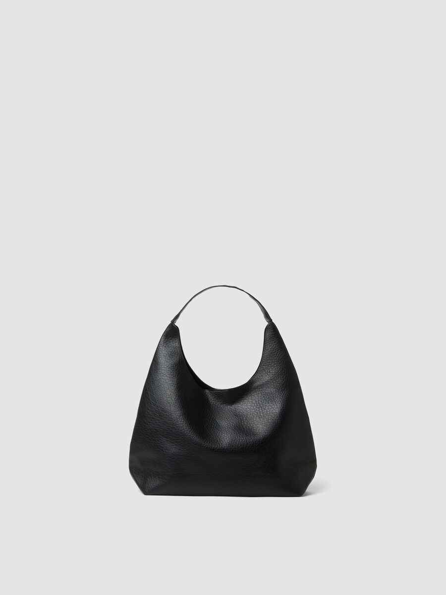 Borsa nera a spalla effetto martellato con pochette_2