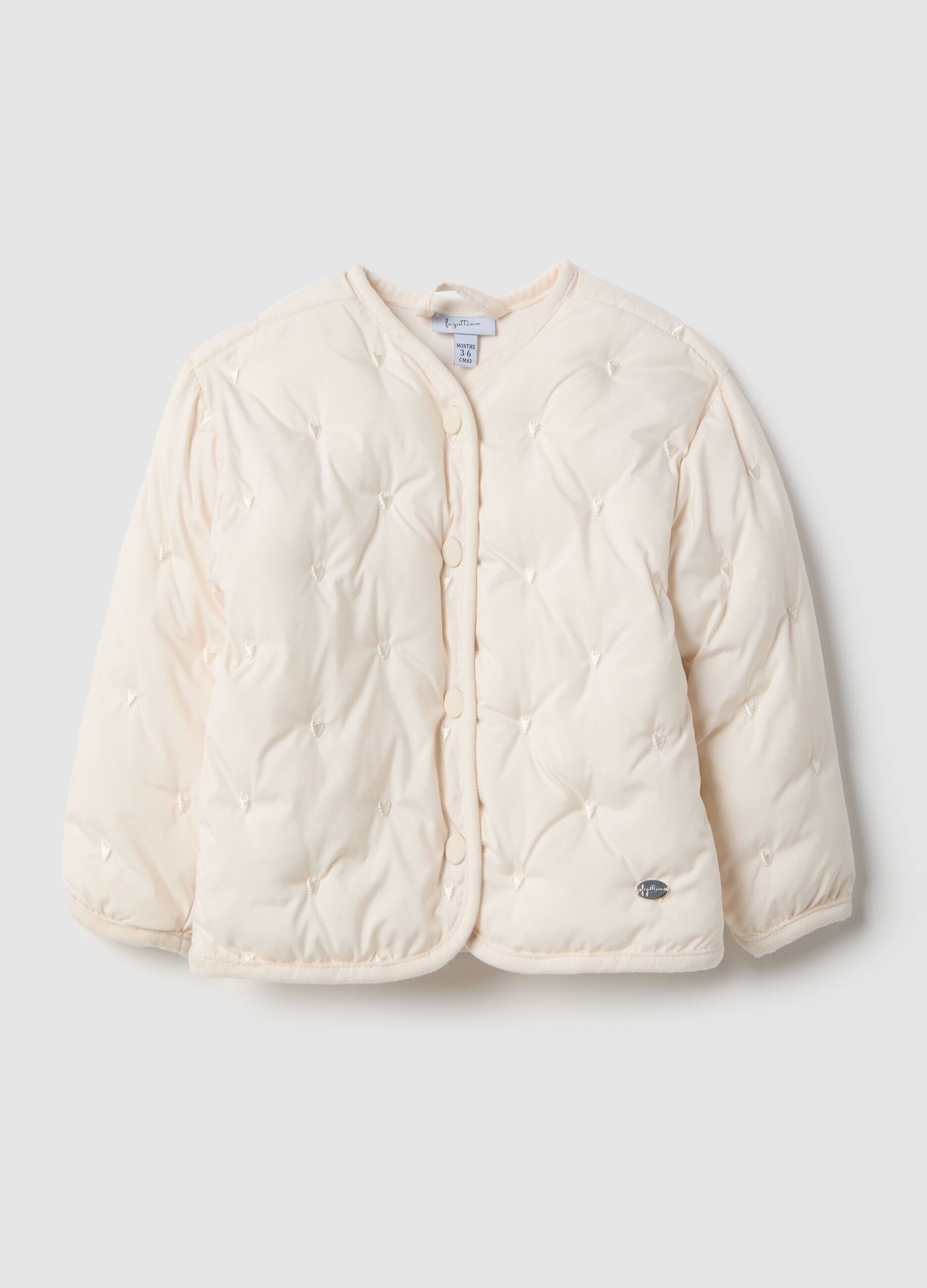 Beige padded regular fit jacket for baby girl