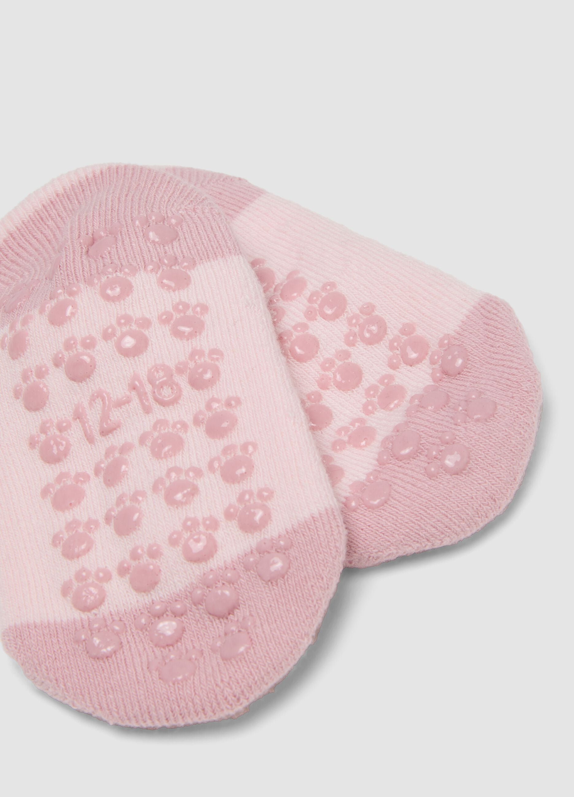 Pink non-slip socks in stretch organic cotton with teddy bear