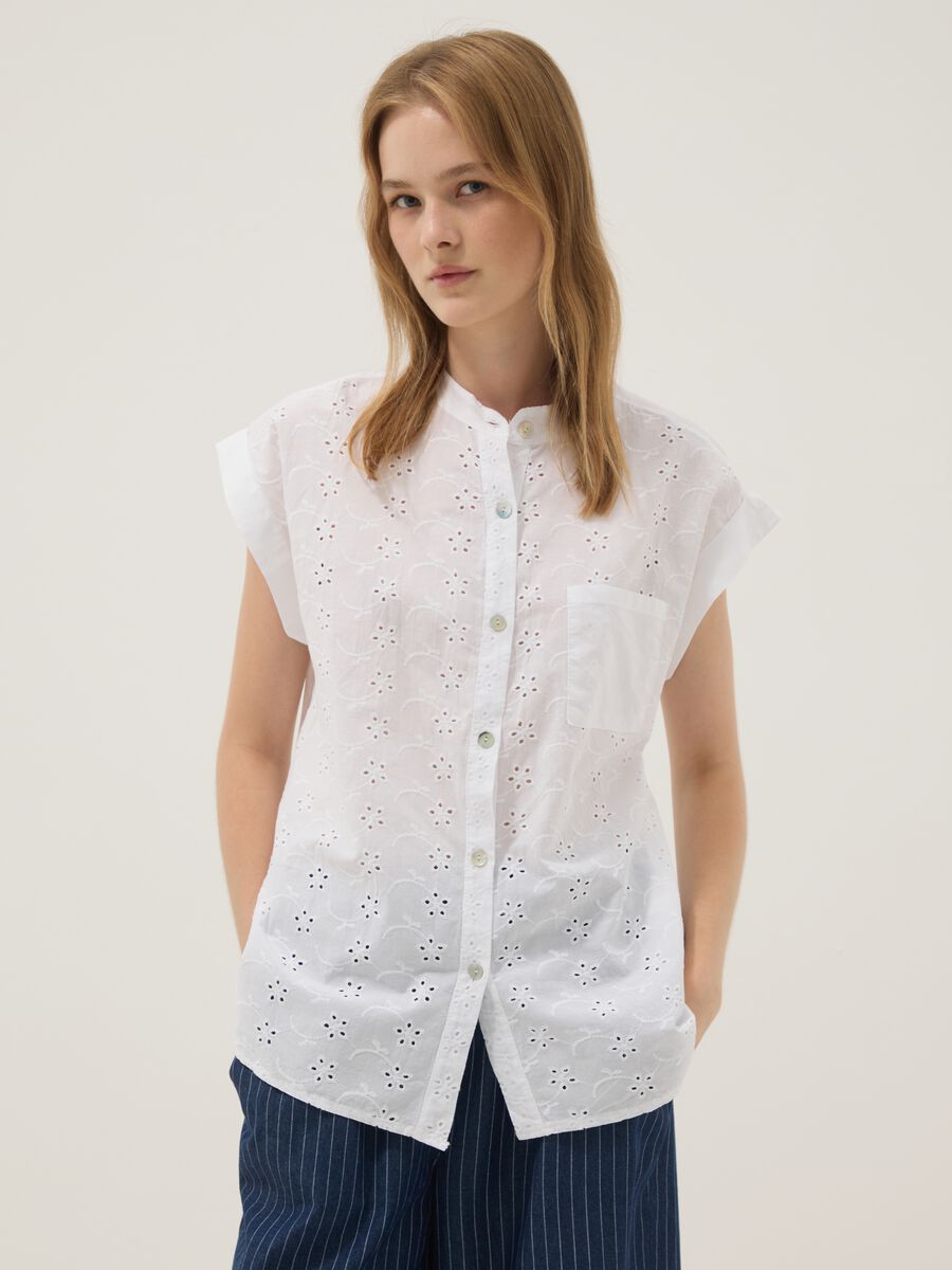 Camicia bianca in puro cotone con ricami_0