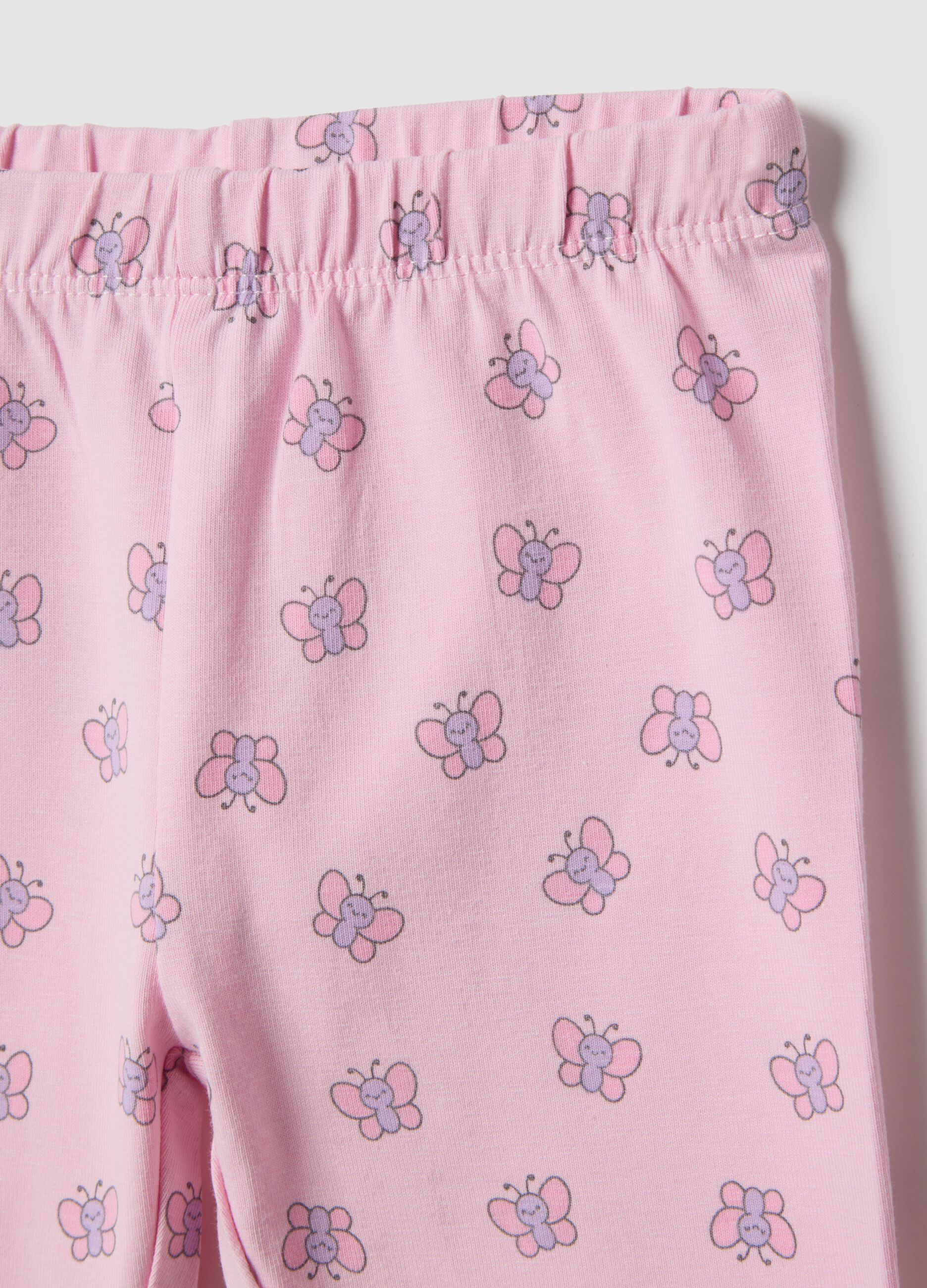 Girls' Pink Stretch Cotton Skinny Fit Leggings with Butterflies