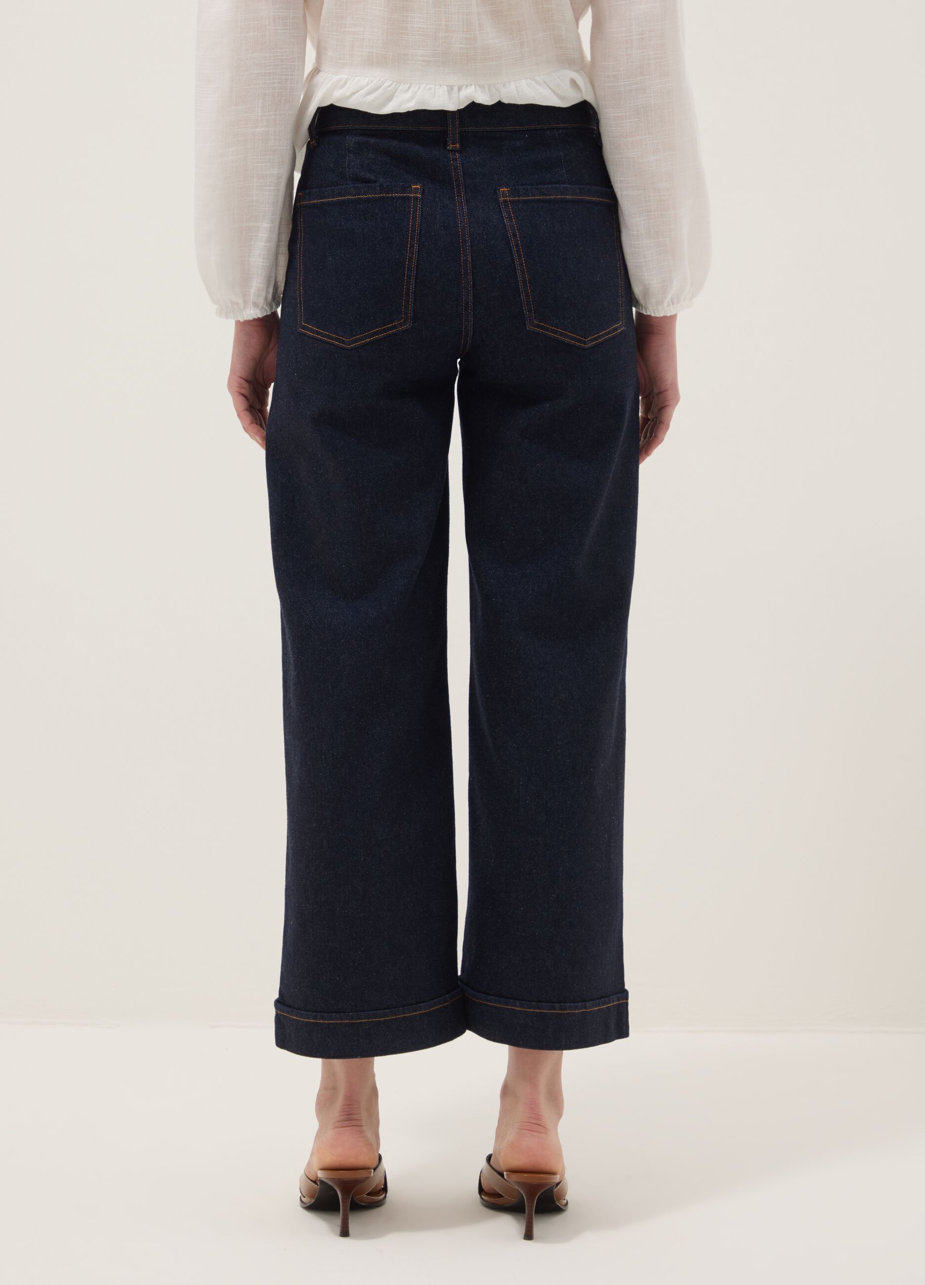 Wide leg stretch denim jeans in blue cotton