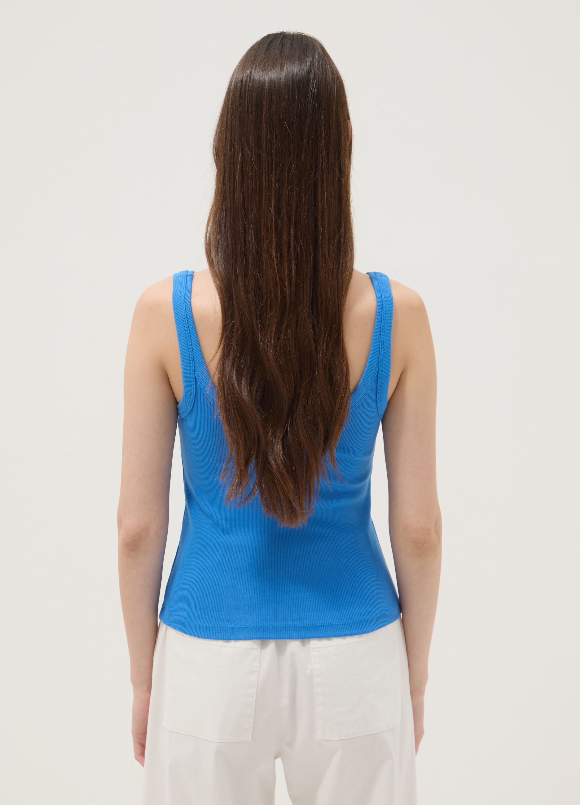 Blue fitted stretch cotton vest top