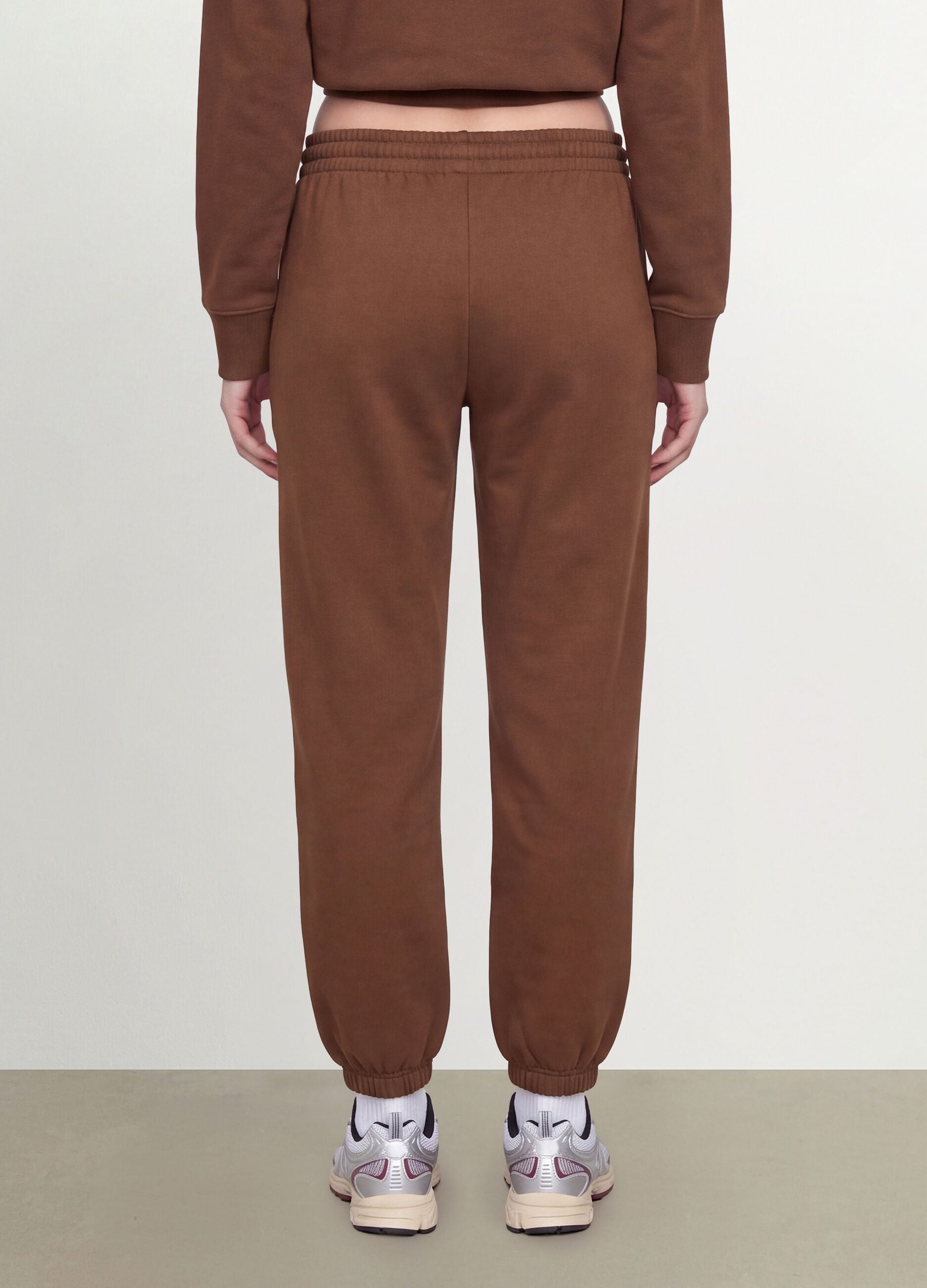 Brown cotton-blend joggers with elasticated waist, regular fit