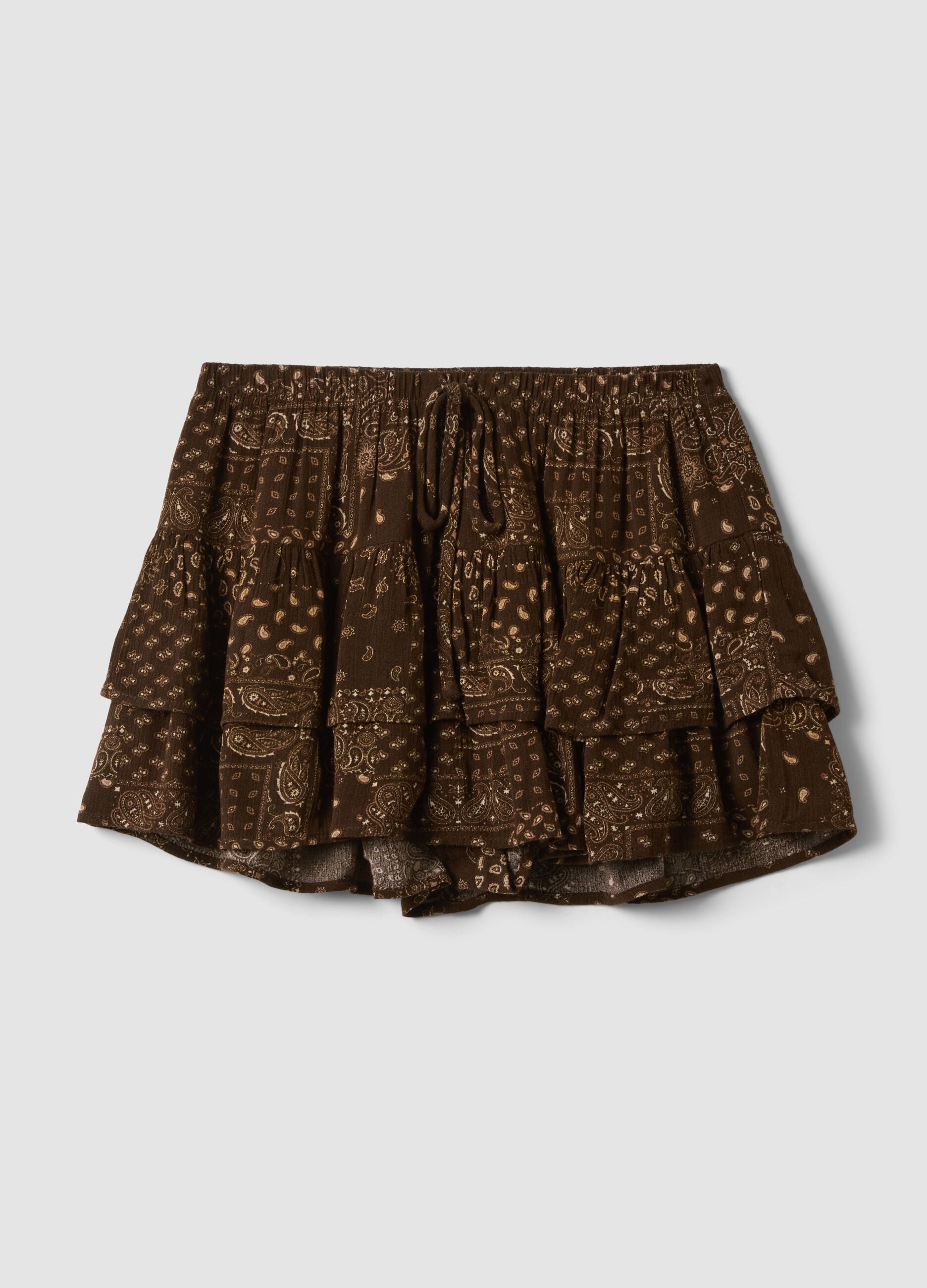 Brown pure viscose mini skirt with ruffles