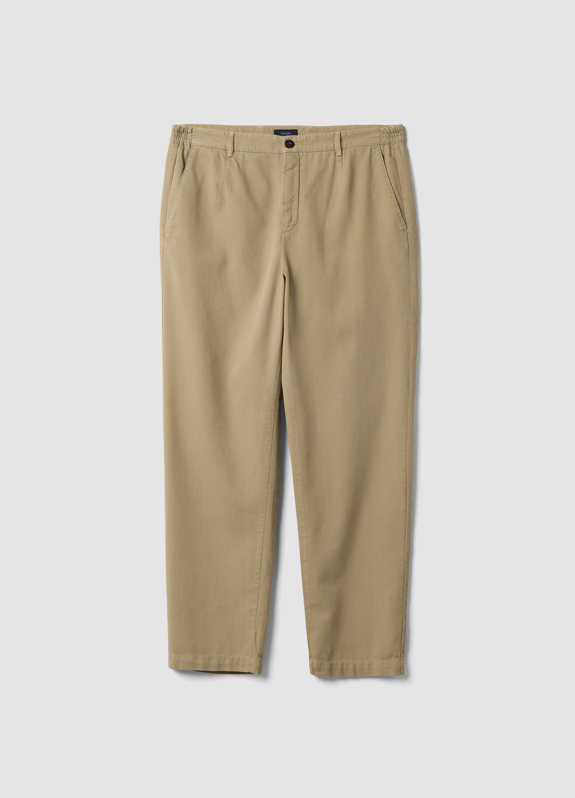 Beige pure cotton carrot-fit chino trousers