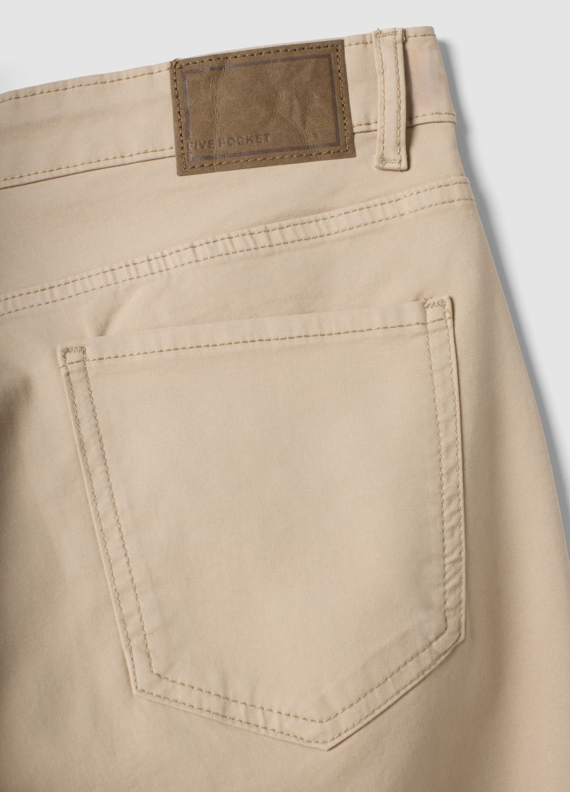 Beige regular-fit stretch cotton twill trousers