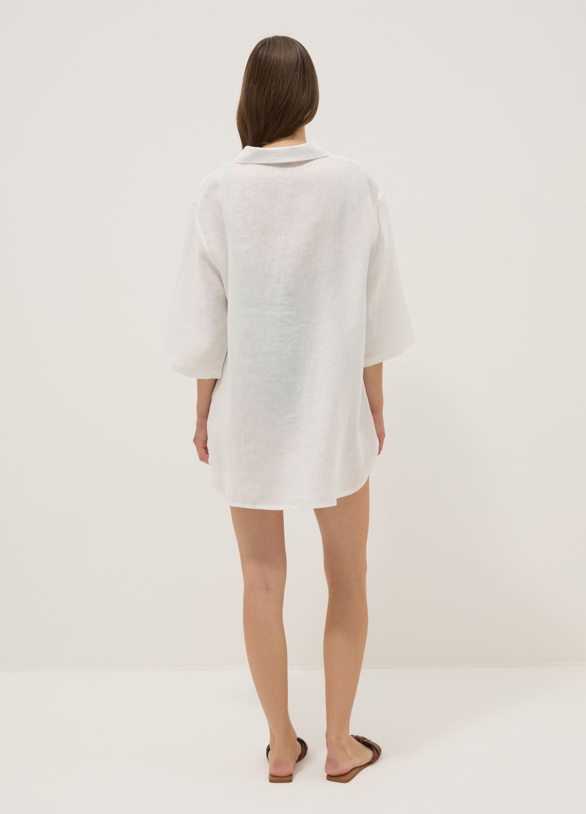 Long white pure linen beach cover-up