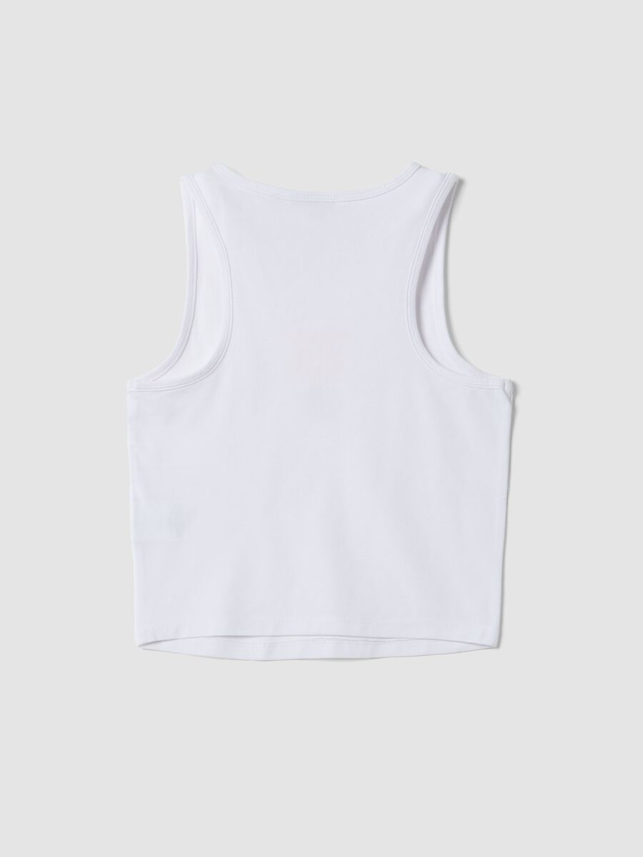 Tank top bianco in cotone elasticizzato con stampa Miami Heat fitted per ragazza_4