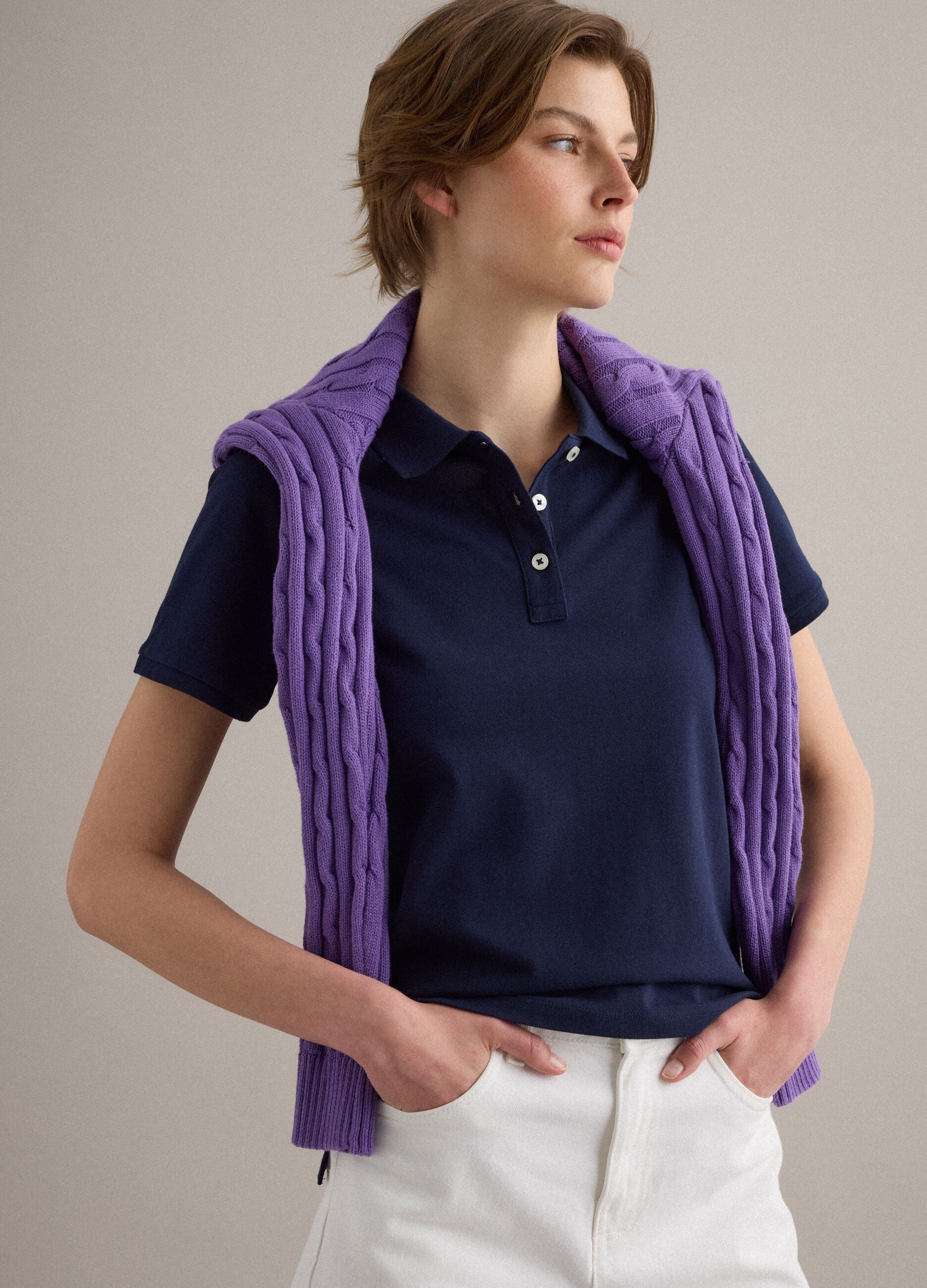 Blue organic cotton regular-fit polo shirt