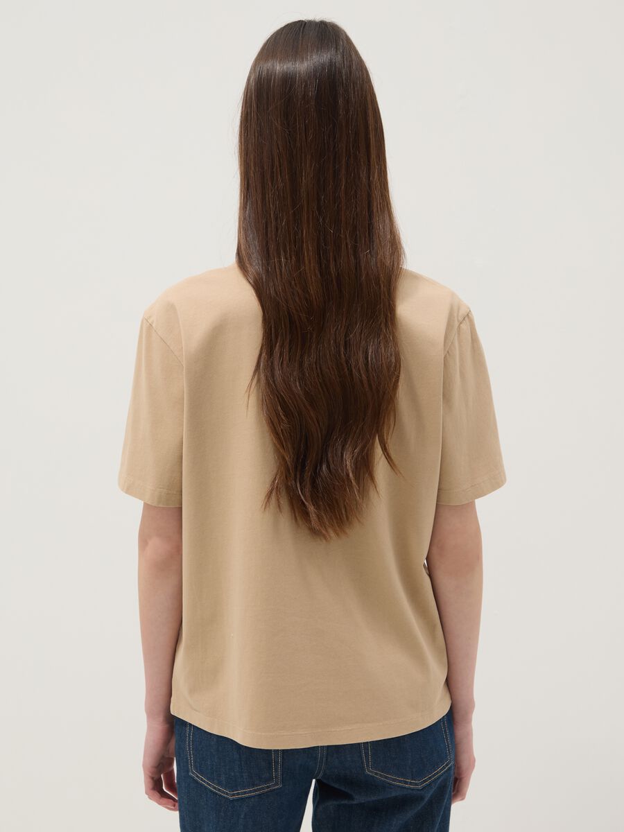 Beige pure cotton T-shirt with front print_3