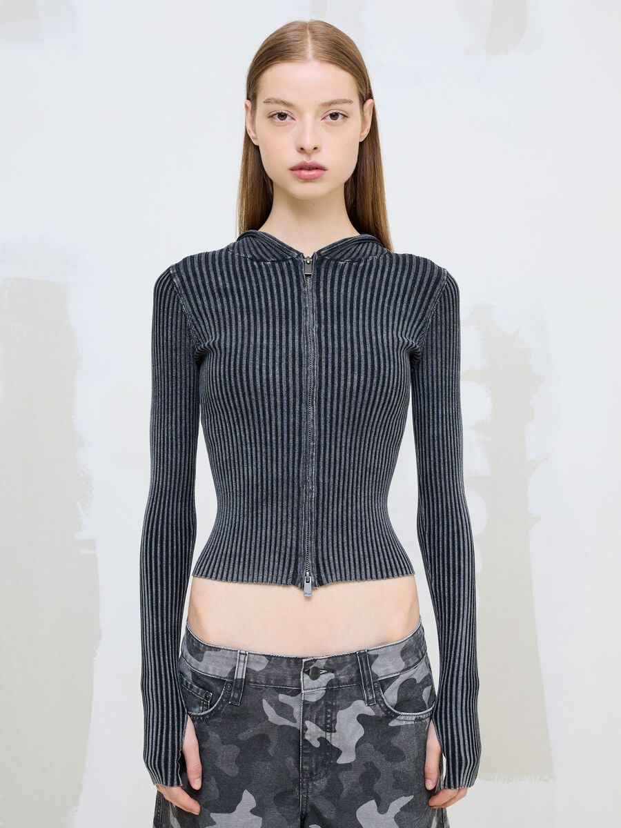 Ribbed Knit Hoodie in Vintage Grey_2