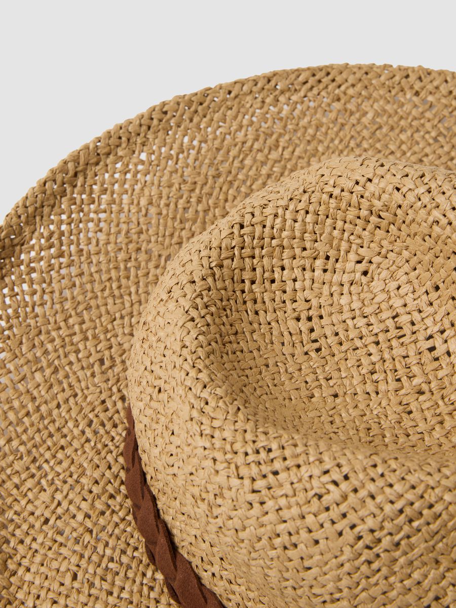 Beige Panama hat in pure paper fabric with brown band_3