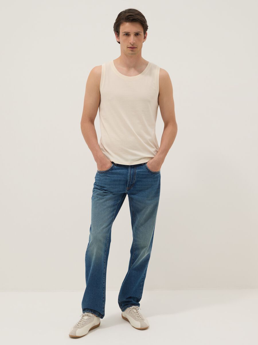 Beige crew neck vest in pure cotton, regular fit_2