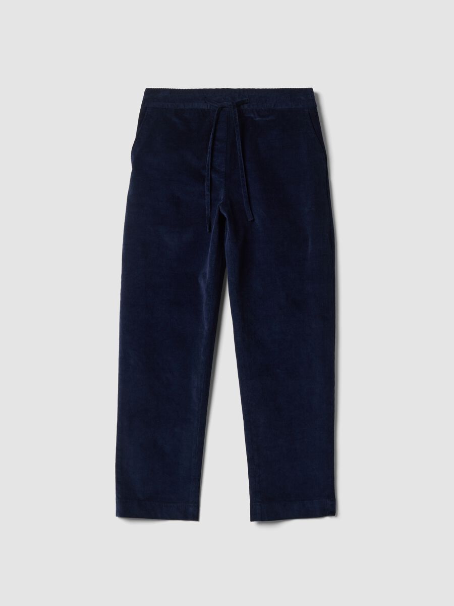 Blue ribbed stretch-cotton trousers with elasticated waistband_4