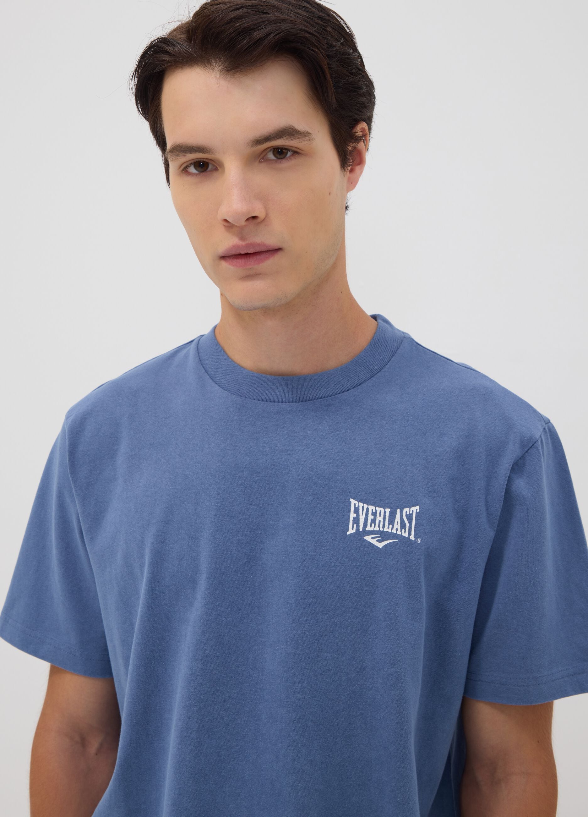 Blue pure cotton short-sleeve logo T-shirt