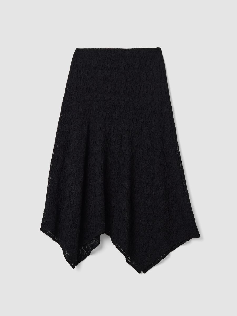 Black stretch skirt with asymmetric lace hem_1