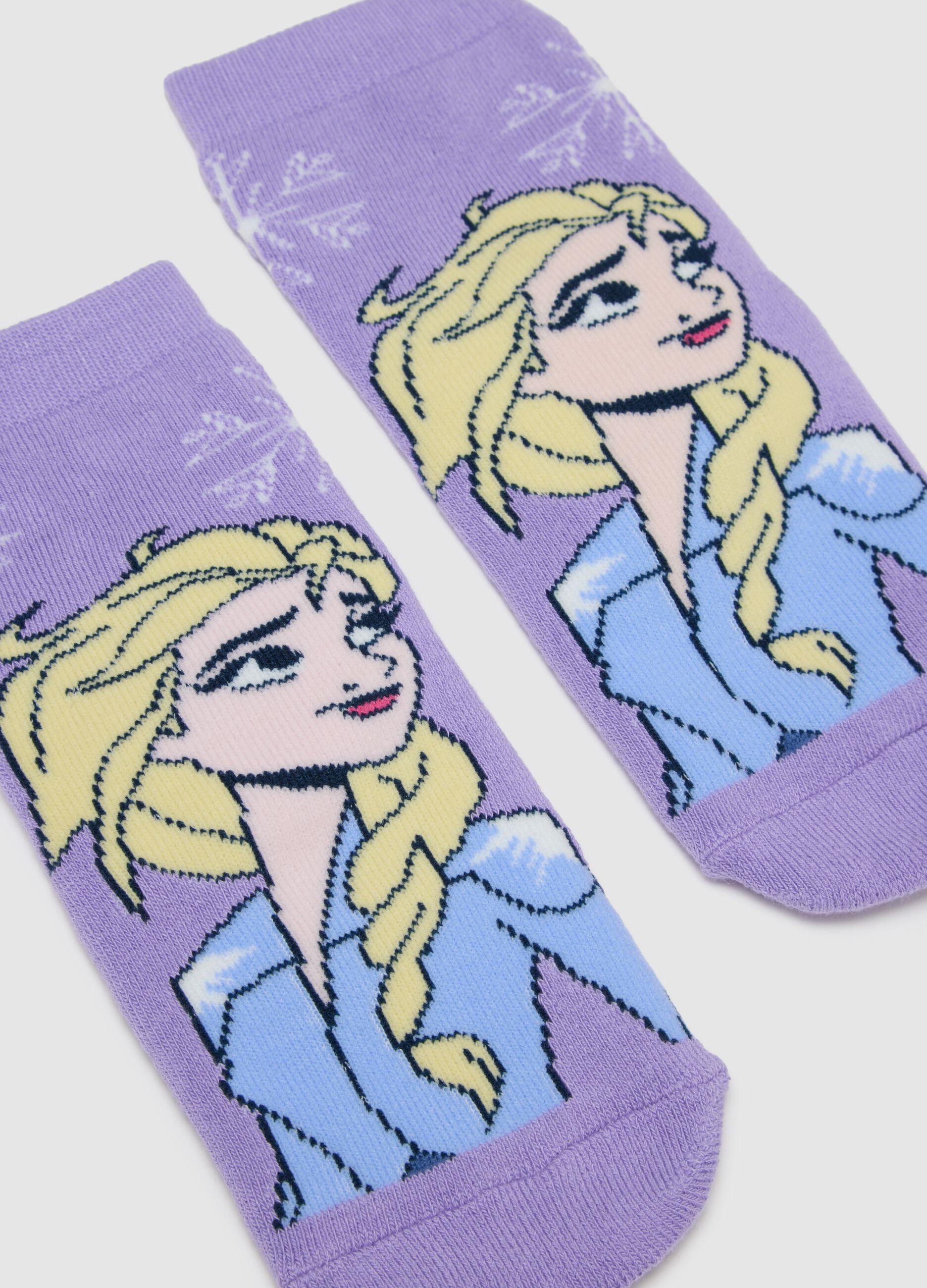 Girls' Regular Fit Purple Cotton Blend Socks with Frozen Print