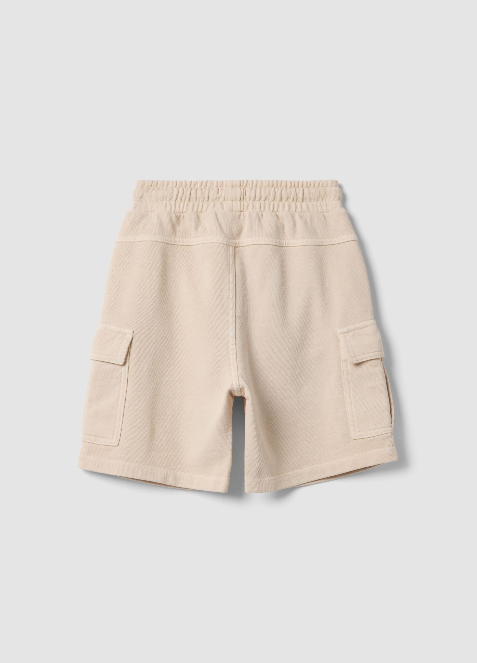 Beige pure cotton cargo shorts for boys, comfort fit