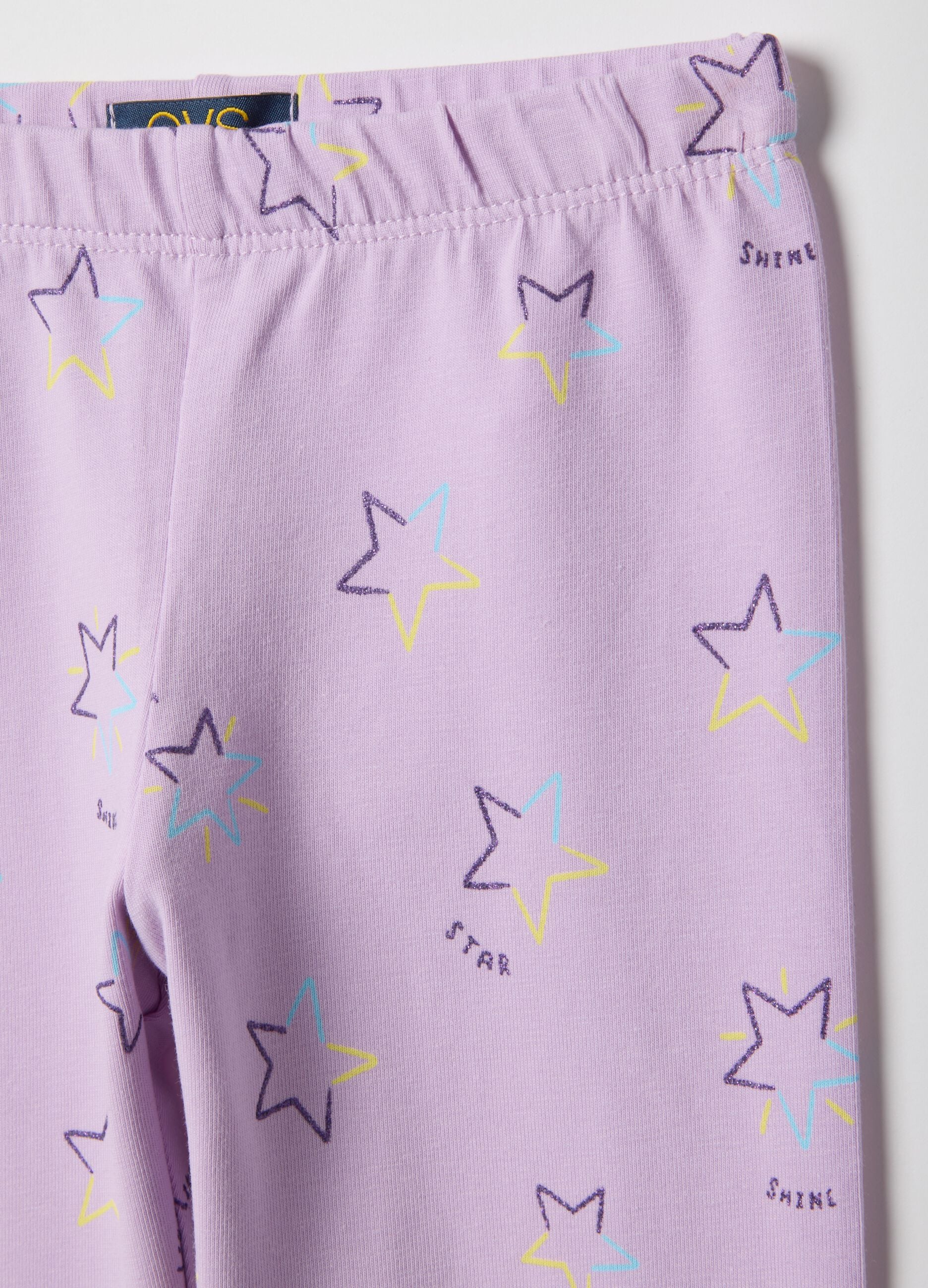 Girls' Purple Stretch Cotton Skinny Fit Leggings with Stars