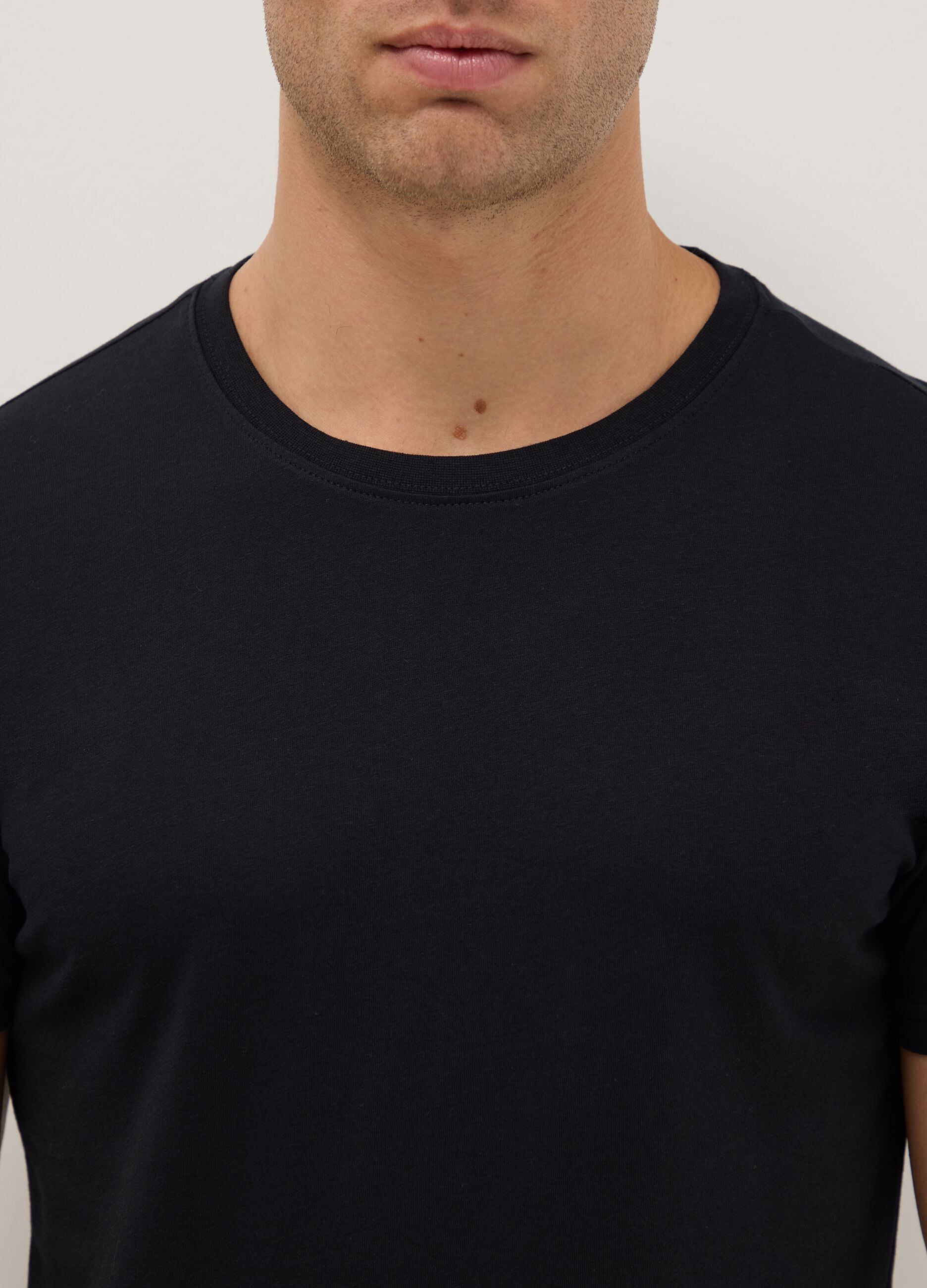 Pack of three black crew-neck cotton t-shirts in regular fit
