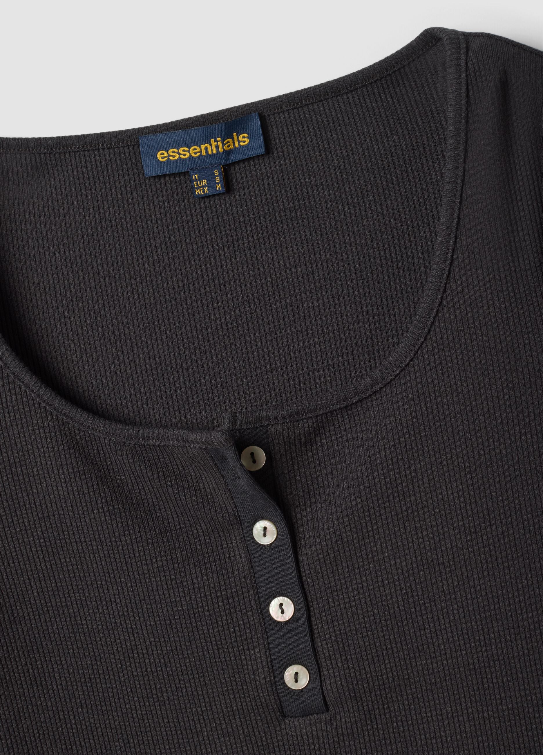 Black stretch viscose crew-neck T-shirt