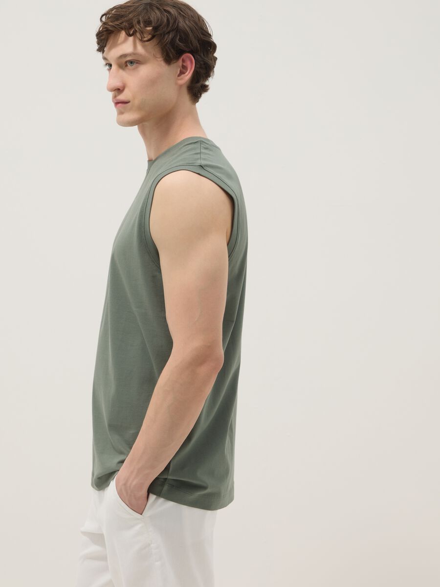 Green crew-neck pure cotton vest, relaxed fit_1