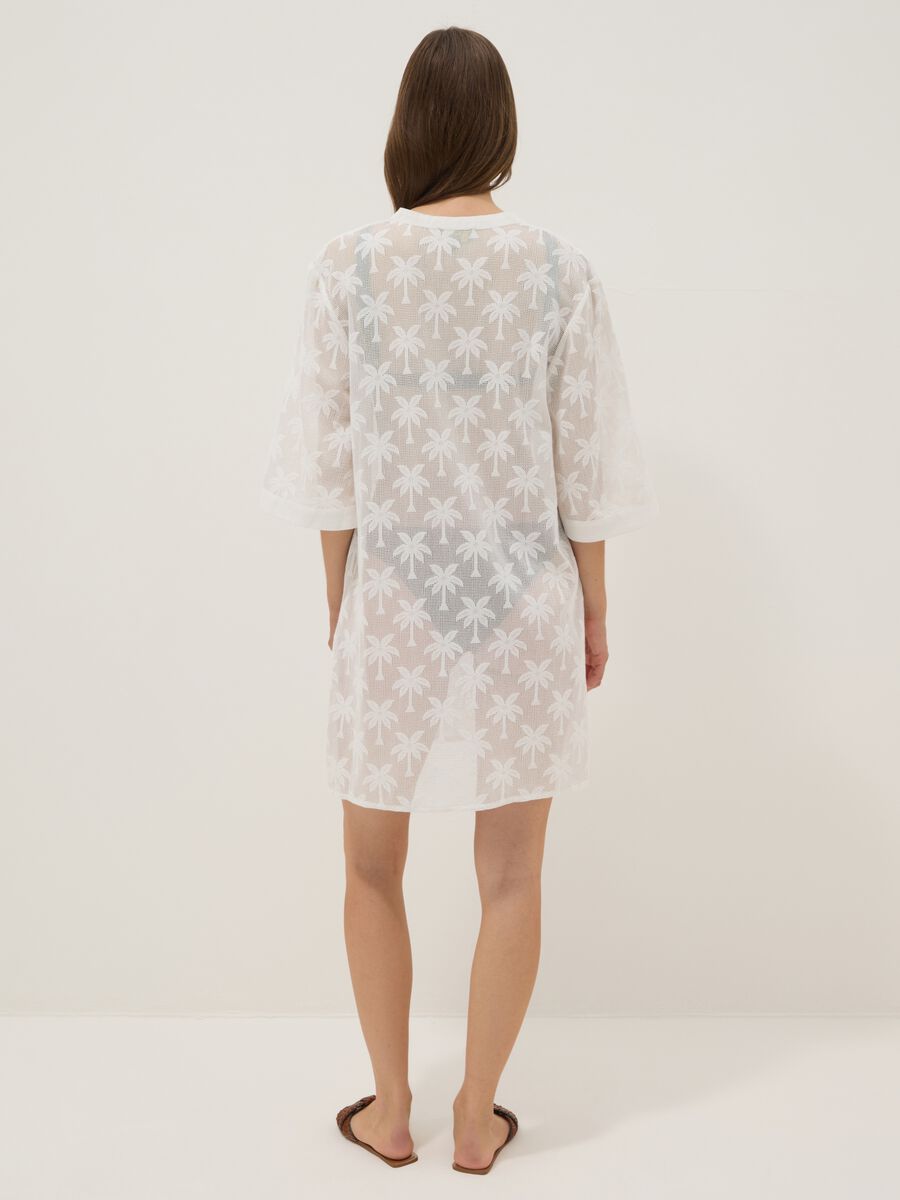 White cotton-blend kaftan_3