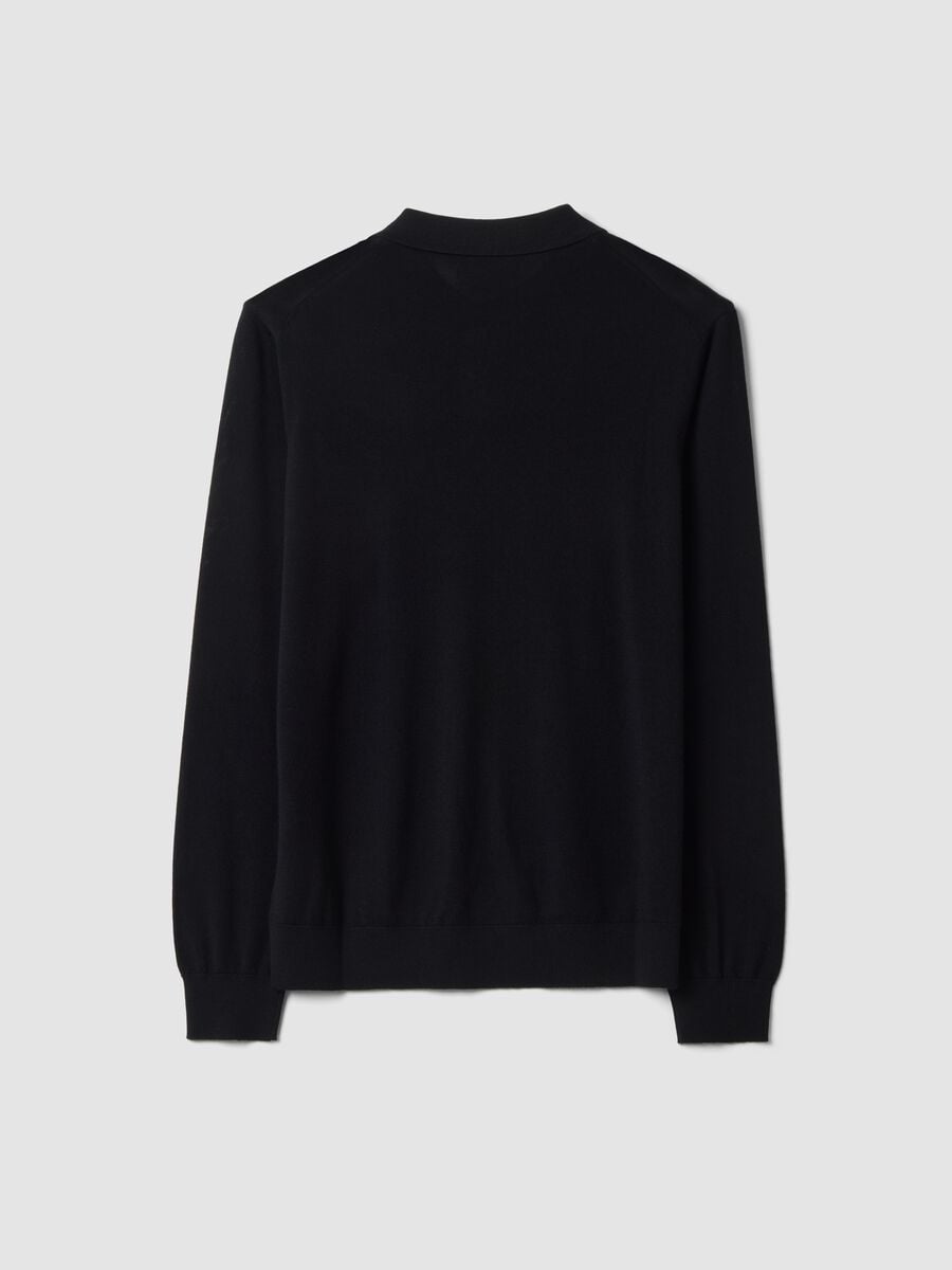 Black pure merino wool polo jumper with polo collar_2