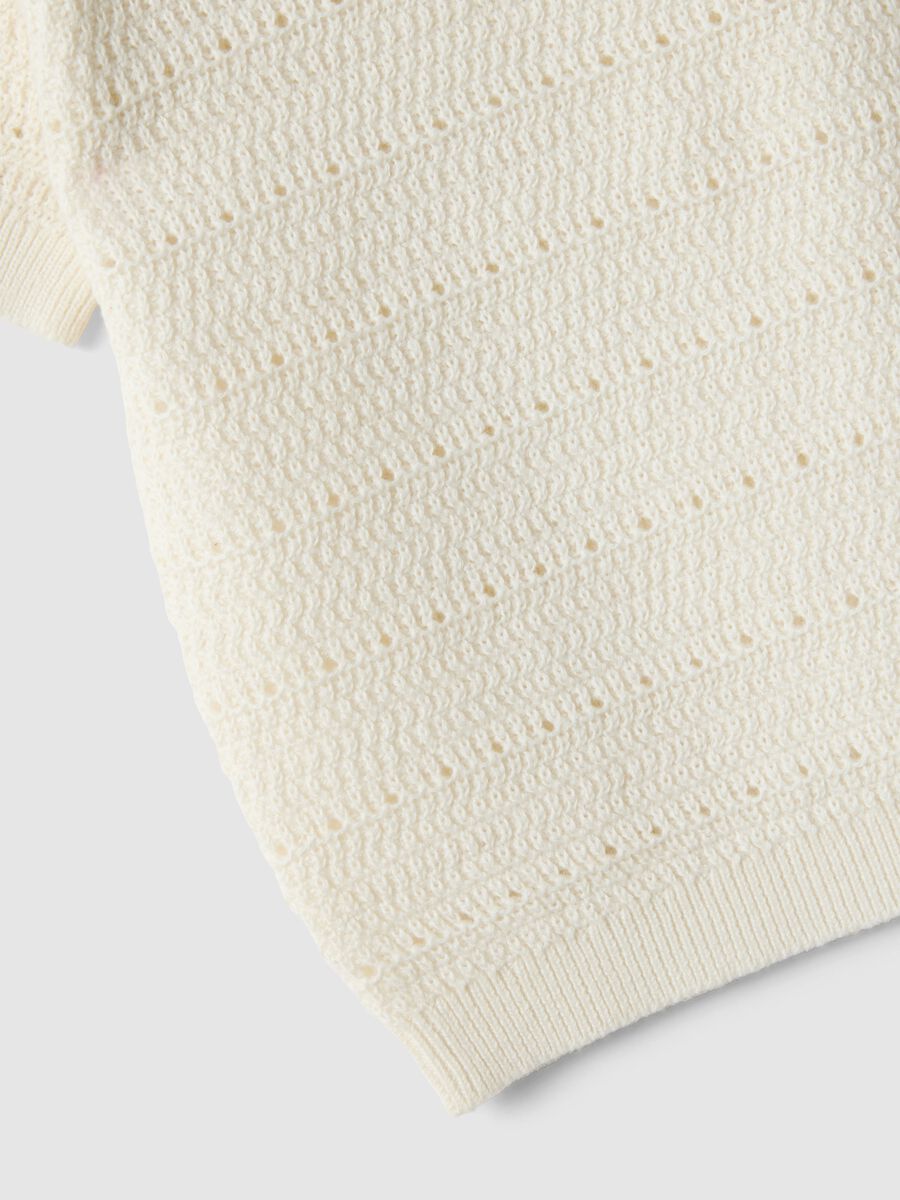 Child's white pure cotton polo regular fit with knitted pattern_2