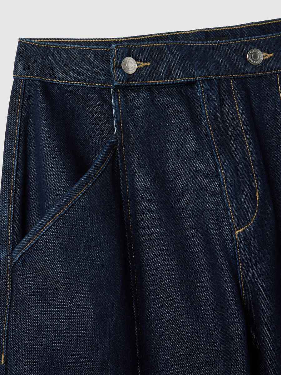 Blue Denim Wide Leg Trousers in Cotton Blend_6