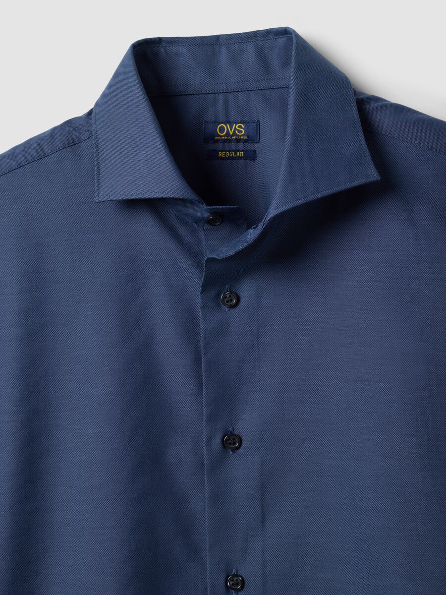 Blue pure cotton shirt with French collar, regular fit, easy iron_6
