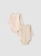 2-pack beige organic cotton bodysuits with print_0