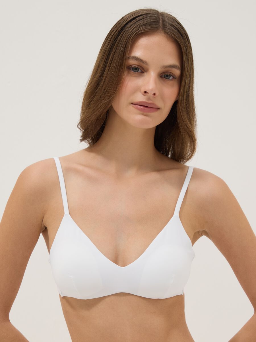 White triangle bikini top in stretch fabric_0