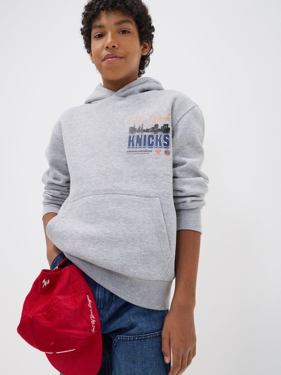 Grey cotton-blend hoodie with New York Knicks print_1