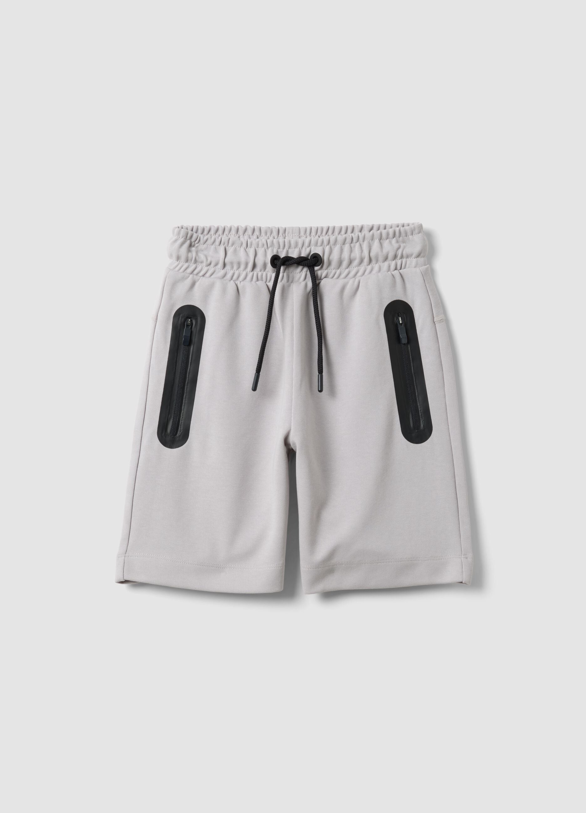 Grey cotton-blend bermuda shorts with elasticated waist
