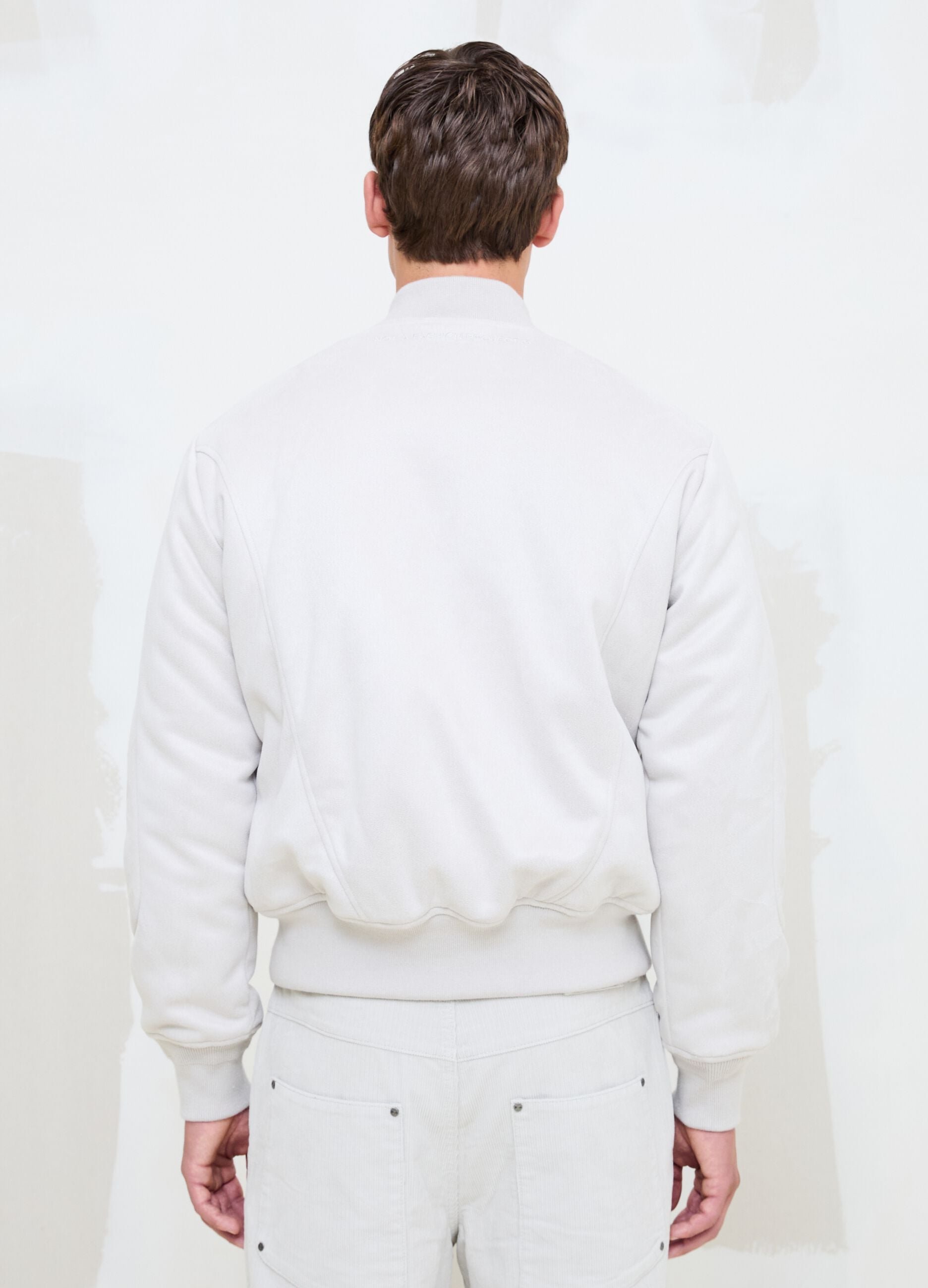 Faux Suede Bomber Jacket &ndash; Light Beige