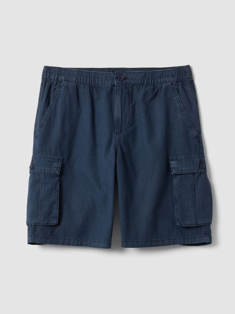 Blue linen and cotton blend cargo Bermuda shorts_4