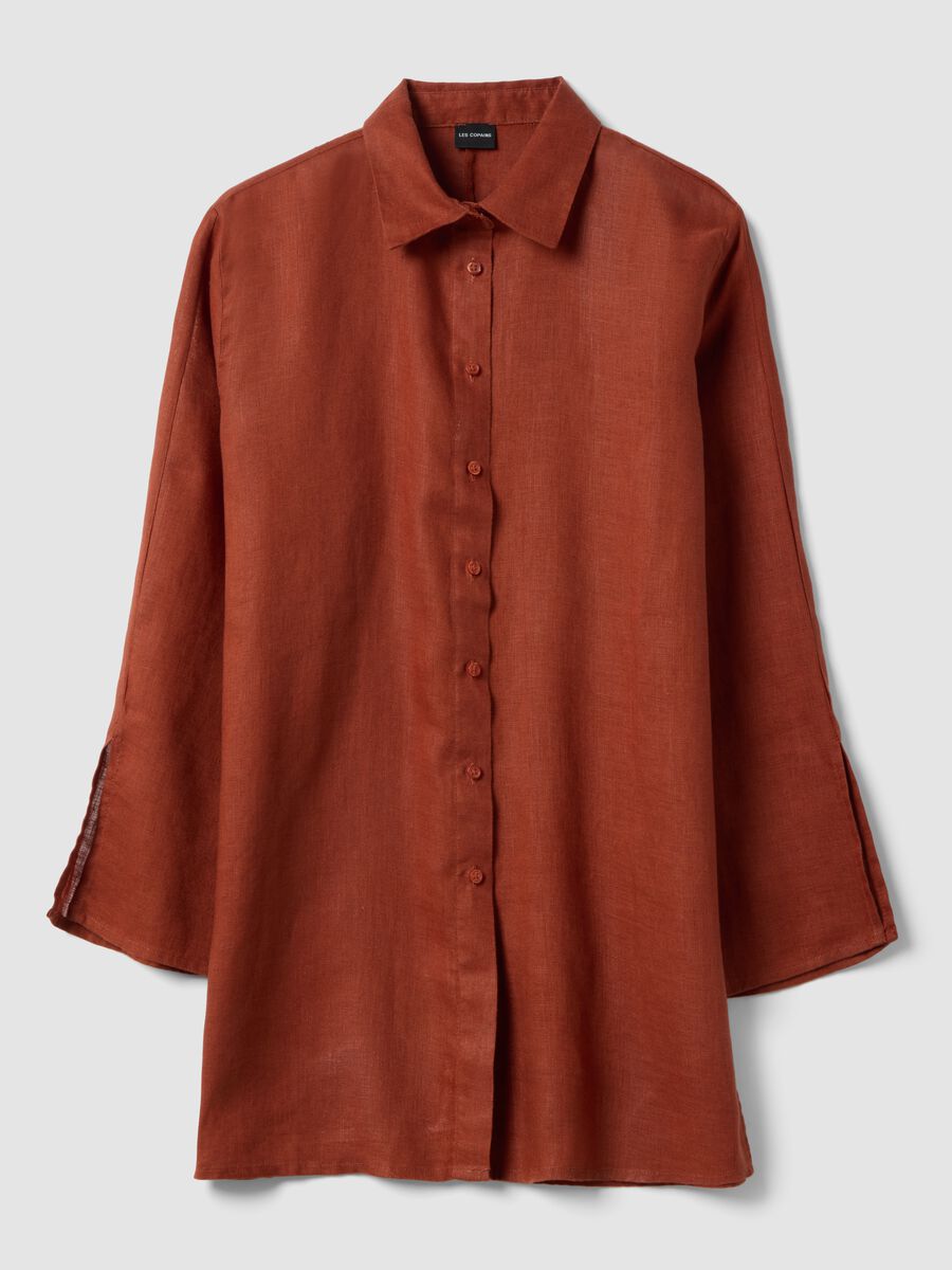 Red pure linen oversized shirt_4