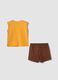 Yellow and brown pure cotton top and shorts set for baby boy, regular fit_1