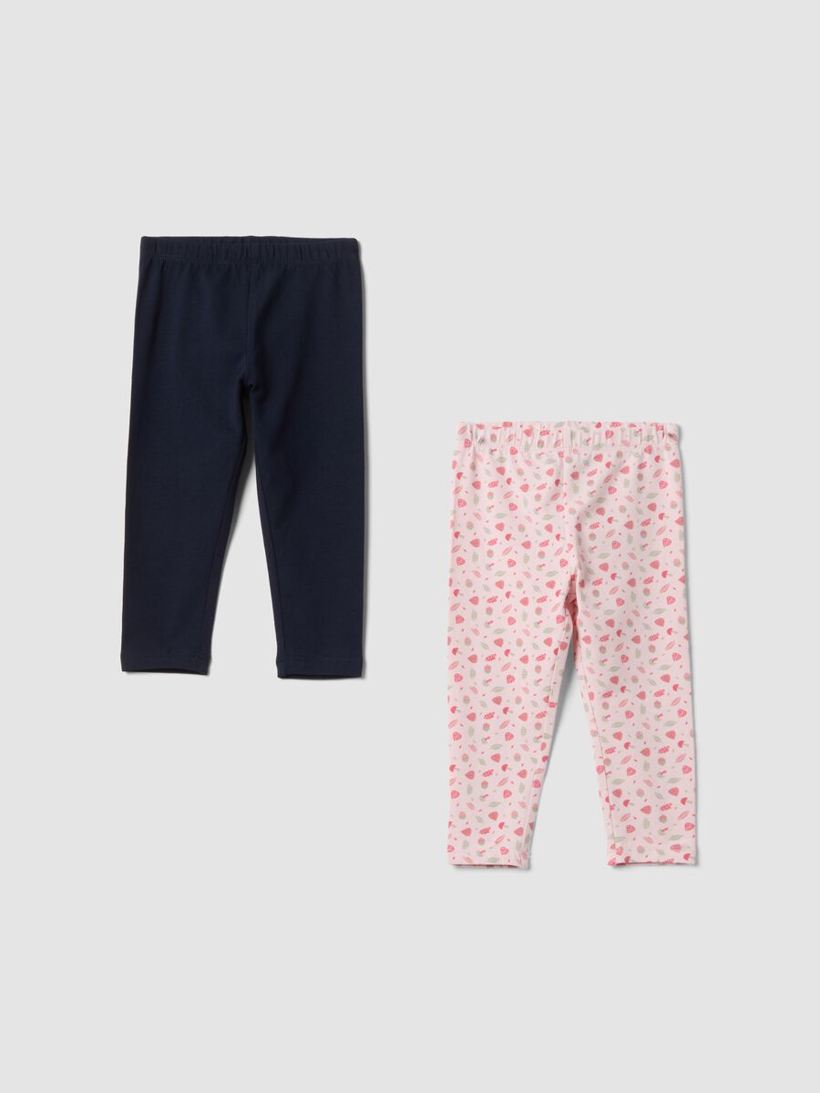 Multicolour organic stretch cotton leggings twin pack for baby girl_0