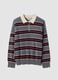 Maglia grigia in misto lana a righe con colletto polo_4